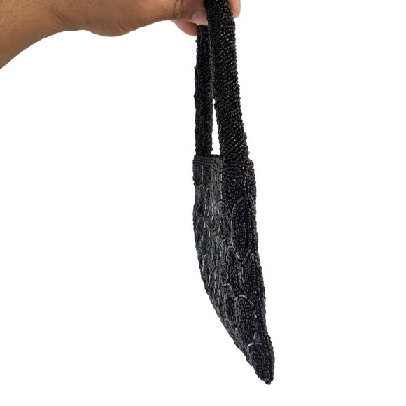 Vintage Unbranded  Womens Black Beaded Top Handle Mini Evening Purse/Handbag - Picture 3 of 6